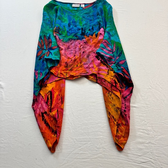 Chico's Tops - Lightweight Airy Colorful Abstract Poncho Top 100% Silk